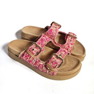 Cristina‎ Francini Pink Woven Raffia Buckle Sandals Slides Size 8